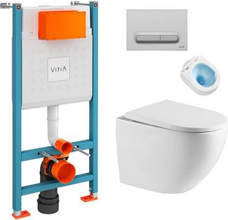 Vitra V-fix Core Pack Soporte De Pared + Sat Wc Sin Brida + Asiento Softclose + Placa Cromo Mate (v-fixfusiontq-5)