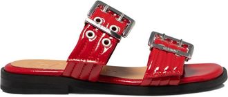 Ganni buckle-fastening patent-finish slides - women - Cotton - 36 - Red