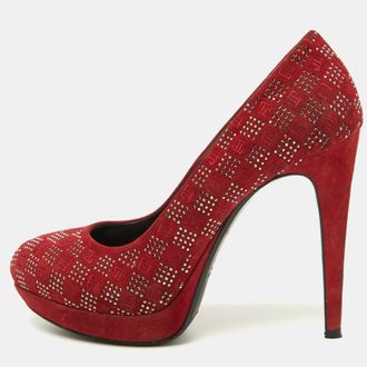 Loriblu Red Suede Crystal Embellished Platform Pumps