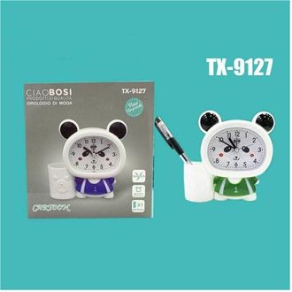Trade Shop Trade Shop - Orologio Sveglia A Forma Di Panda Analogico Con Portapenne Da Tavolo Tx-9127