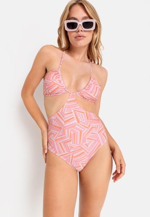 Lascana Badeanzug LSCN BY LASCANA, Damen, Gr. 34, Cup C/D, pink (pink bedruckt), Recycling-Polyamid, bedruckt, Badeanz&uuml;ge Badeanzug, mit modischen Cut-Outs