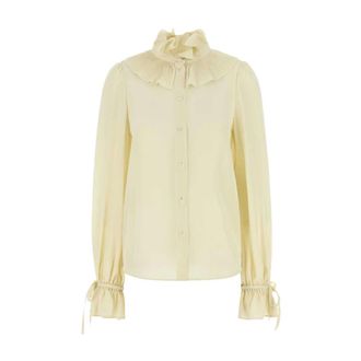 Valentino Garavani Shirts, female, Yellow, Size: S Pleated Neck Blouse