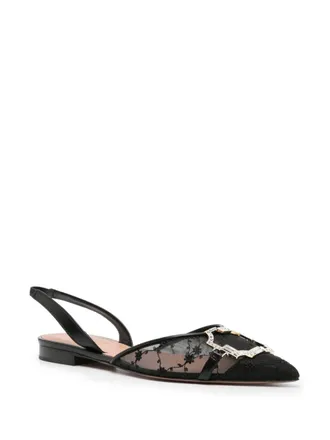 Malone Souliers Embellished Mesh Flat - Black