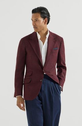 Brunello Cucinelli Cashmere Prince of Wales deconstructed Cavallo blazer in Burgundy at Nordstrom, Size 44