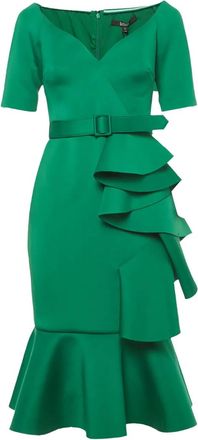 Badgley Mischka Midi-jurk met ruches - Groen