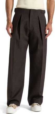 Mani&egrave;re De Voir Lior Box Pleat Hatched Wide Leg Trousers in Brown at Nordstrom, Size 30