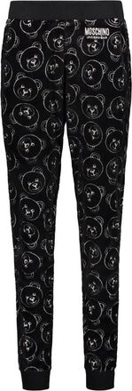 Moschino Fluwelen Geborduurd Logo Elastische Manchetten Broek - Dames - Sweatpants - Zwart - S - Katoen - Broeken