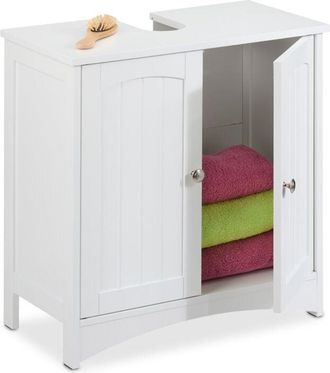 Relaxdays Mobiletto Sottolavabo, hlp: 60x60x31 cm, Armadietto Sotto Lavandino, Mobile Lavello da Bagno, in mdf, Bianco - Relaxdays