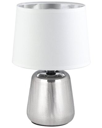 Eglo Eglo Manalba 1 1 Light Table Lamp With Silver Finish & White With Silver Interior Fabric Shade