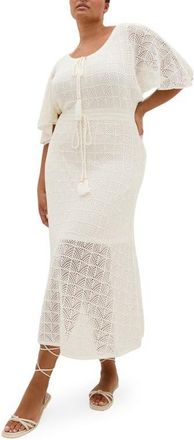 City Chic Cassie Open Stitch Dress in Creme at Nordstrom, Size Xxxs
