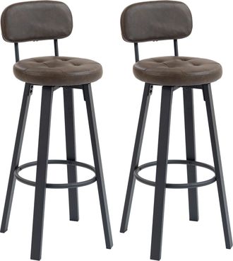 OEM Juego De 2 Taburetes Altos De Cocina Giratorios Tapizados De Pu Con Respaldo Marco De Metal Reposapi&eacute;s Marr&oacute;n Oscuro