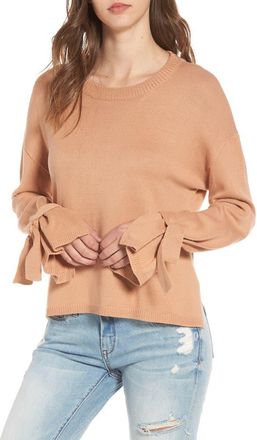 ASTR the Label Tie Sleeve Sweater in Tan Cork at Nordstrom, Size Large