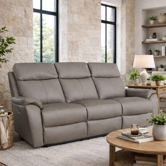 Aspire Home Accents Kingsmere 3 Seater Power Recliner Sofa in Real Leather in Grey