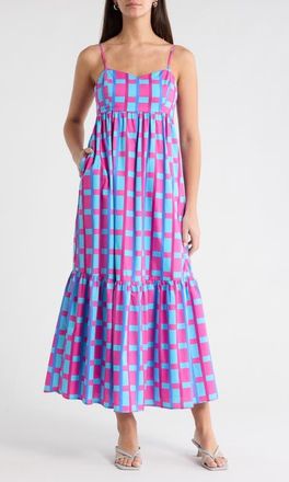 Sugarlips Marvy Check Maxi Sundress in Fuchsia-Blue-Multi at Nordstrom, Size X-Large