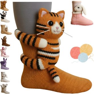 Generic 3D Knit Animal Socks, Hand Crocheted Floor Socks for Christmas, Soft Breathable Cotton Novelty Socks, Funny Gifts for Women & Men Comfy