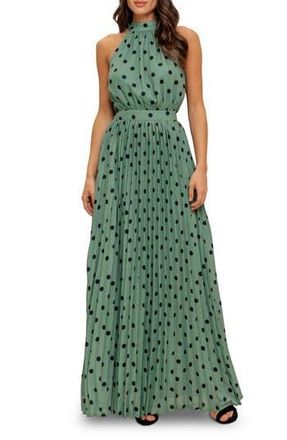 Flying Tomato Polka Dot Halter Maxi Dress in Dark Sage at Nordstrom Rack, Size Small