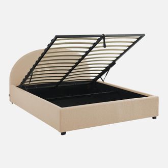 Sweeek Cama Con Somier Abatible Y Cabecero 160x200cm, Acabado En Borreguito