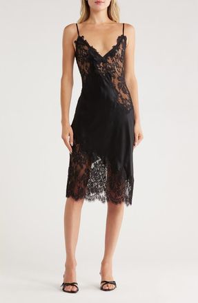 L'agence Diya Lace Trim Silk Slipdress in Black at Nordstrom Rack, Size 10