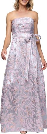 Alex Evenings Floral Print Metallic Jacquard Gown in Lilac Multi at Nordstrom, Size 10