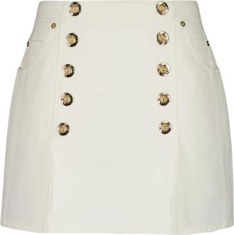 Balmain Korte katoenen canvas rok - Dames - Korte rokken - Wit - M - Katoen - Rokken