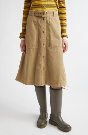 Moncler Belted Cotton A-Line Skirt in Beige at Nordstrom, Size 10 Us