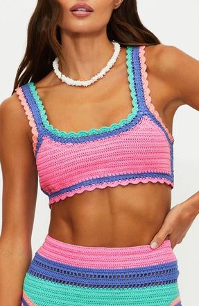 Beach Riot Andy Crochet Colorblock Bikini Top in Sea Breeze Crochet at Nordstrom, Size X-Small