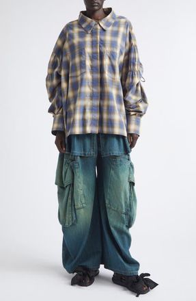 Collina Strada Chason Country Plaid Cotton Blend Scrunch Shirt at Nordstrom, Size X-Large
