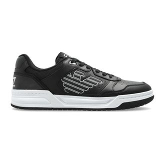 Emporio Armani Sportschoenen met logo - Heren - Sneakers - Zwart - 45 1/3 EU - Leer - Schoenen