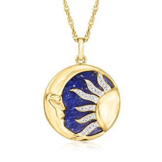 Ross-Simons Lapis Celestial Pendant Necklace With. White Topaz in 18kt Gold Over Sterling