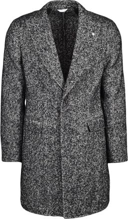 Manuel Ritz White/Black Two-Tone Herringbone Polyester-Blend Coat