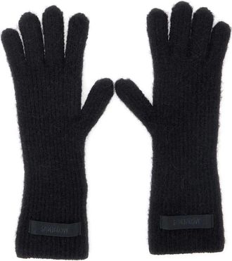 Jacquemus Accessoires, Dames, Zwart, ONE Size, Wol, Zwarte Wolmix Logopatch Handschoenen