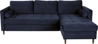 Maisons du monde Sofá cheslong de 4/5 plazas de terciopelo azul oscuro