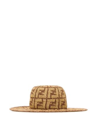 Fendi Hand-Woven Viscose And Cotton Hat With All-Over Ff Motif Accessories