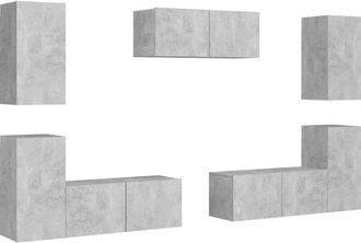 vidaXL Set Muebles De Sal&oacute;n Tv 7 Pzas Madera Ingenier&iacute;a Gris Hormig&oacute;n Vidaxl