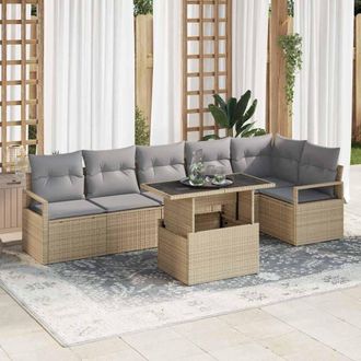 vidaXL Vidaxl - Set Divano Da Giardino Con Cuscino 7 Pcs Beige Poly Rattan