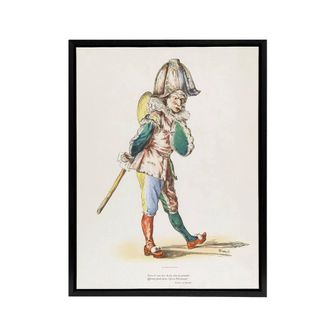 Artery8 Polichinelle Clown Portrait Manet Vintage Black Framed Canvas Wall Art in White | Size: W24 x H32