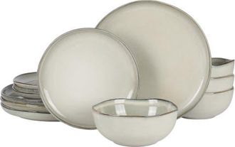Gibson Home Soho Lounge 12-Piece Reactive Glaze Dinnerware Set in Moon White at Nordstrom