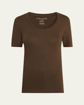 Majestic Filatures Elbow-Sleeve Scoop-Neck Shirt