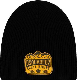 Dsquared2 Black Logo-applique Wool Beanie Hat