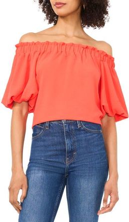 Vince Camuto Print Off the Shoulder Puff Sleeve Top in Cayenne at Nordstrom, Size X-Large P