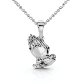 Pompeii3 14k White or Yellow Gold Jesus Praying Hands Pendant Necklace 1 Tall 5 Grams