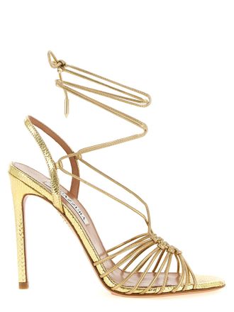 Aquazzura Gold Lamb Leather Stiletto Heel Womens Sandals