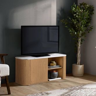 Birlea Kagu Small TV Unit Fluted Ribbed Oak & Marble effect in Light Oak