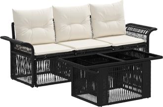 vidaXL Conjunto De Sof&aacute;s De Jard&iacute;n 4 Uds. Negro Y Blanco Crema Vidaxl