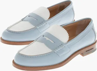 Dsquared2 Two-Tone Hammered Leather Penny Loafers Dsquared2