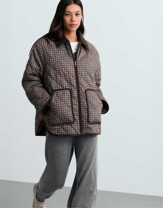 Oysho Fellex aerogel giacca imbottita midi a quadri marrone e blu