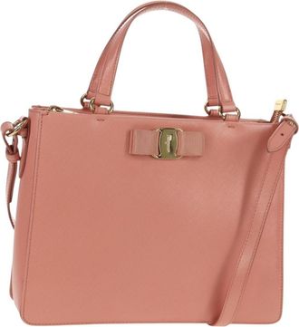 Ferragamo Vala Handbag Leather Pink Leather Handbag (Pre-Owned)