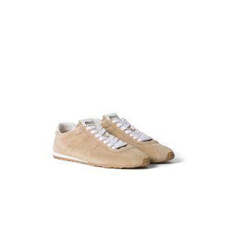 Miu Miu Plume Suede Sneakers, Woman, Desert Beige, Size 36,5