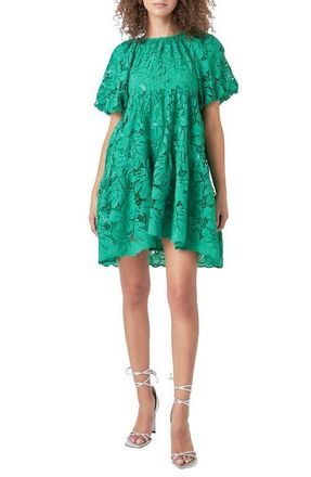 endless rose Lace & Sequin Trapeze Minidress in Green at Nordstrom, Size Large