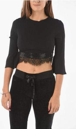 Philipp Plein COUTURE Lace Detail CAUSE YOU DONT THINK Crop Top size L